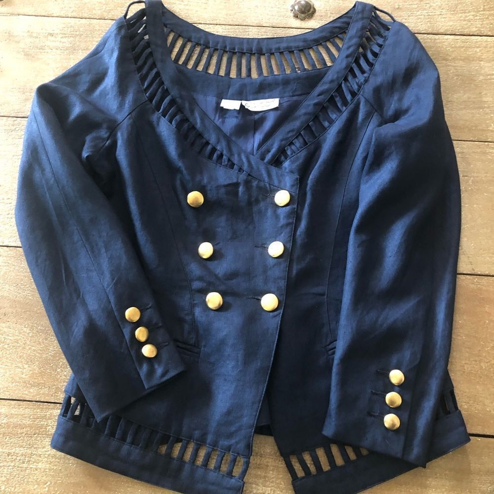 Pia Rucci navy blue 100% linen skirt set . Size 6 - Picture 3 of 6